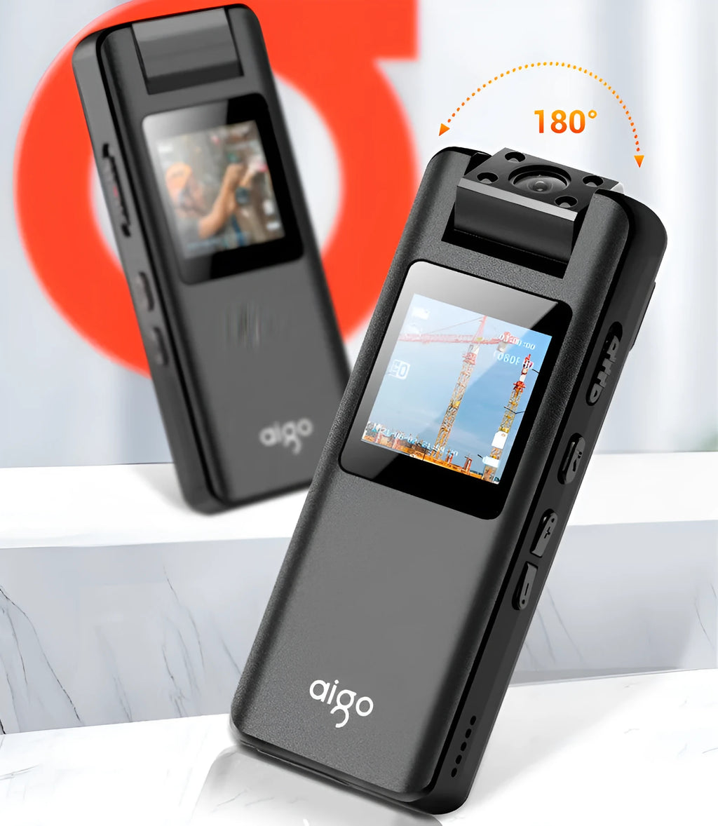 DSJ-S11 HD body worn camera with display screen, magnetic mount, and compact black design