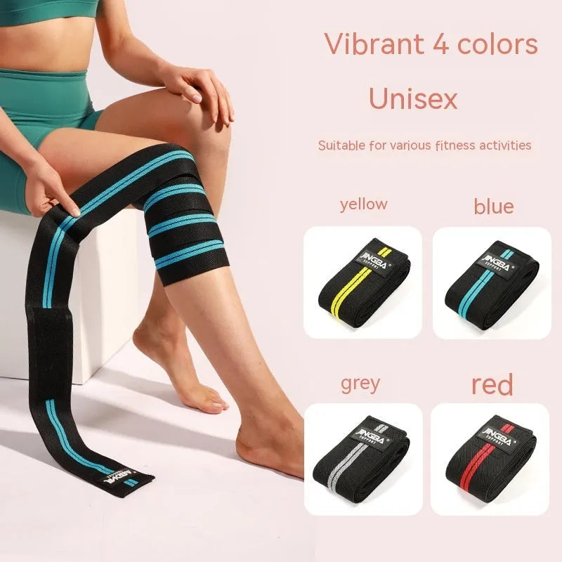 Adult adjustable sports knee pads in blue, grey, red, and yellow colours for multi-sport use.