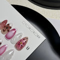 Hand-painted 3D carved nail art patches in almond shape and candy colours, sizes XS to L.