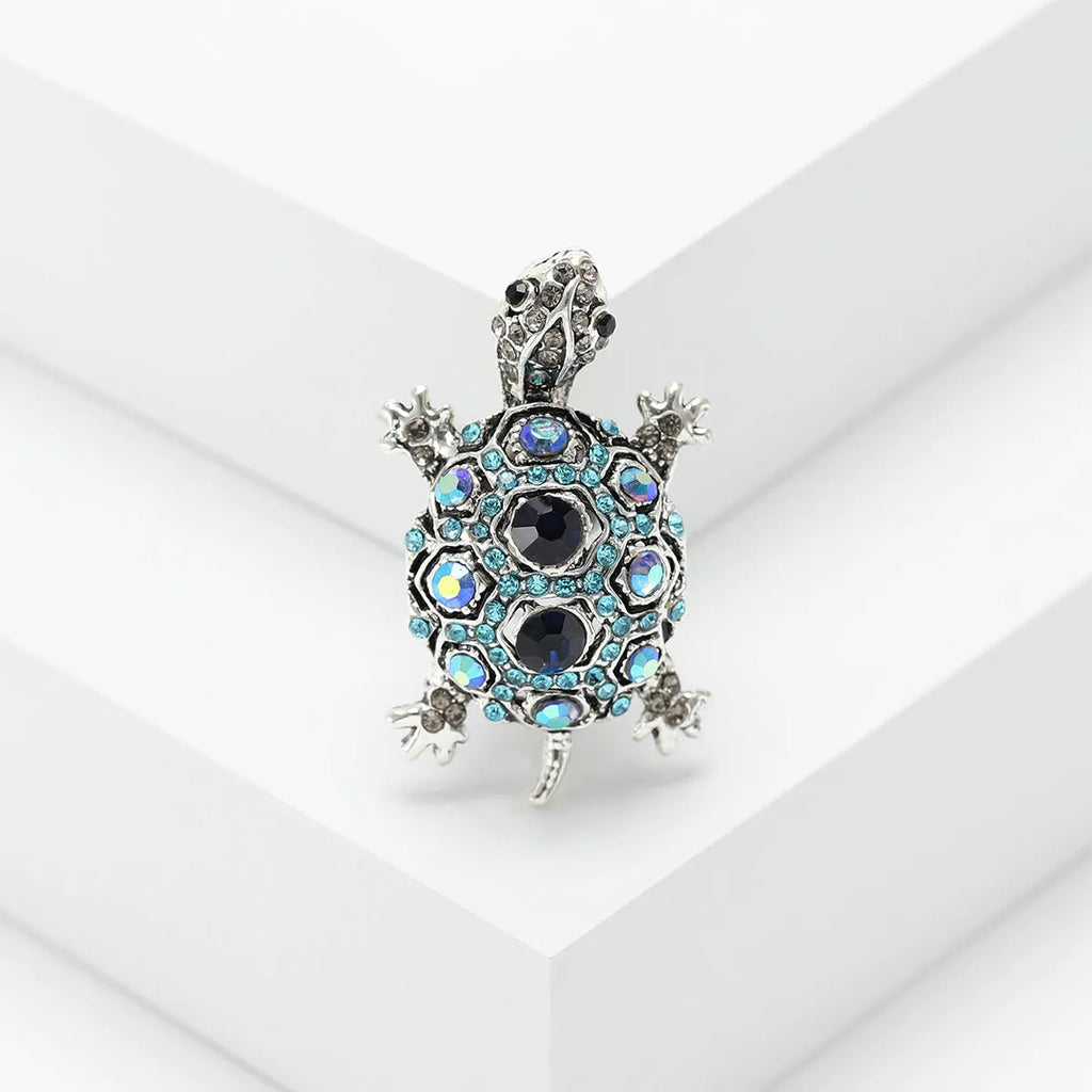 Retro rhinestone turtle brooch in alloy with blue, green, and red colour options