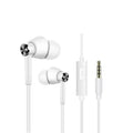 Black and white in-ear earphones with subwoofer for computer and mobile phone audio
