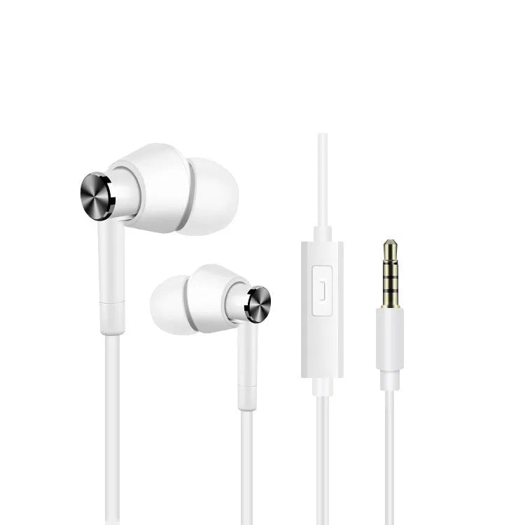 Black and white in-ear earphones with subwoofer for computer and mobile phone audio