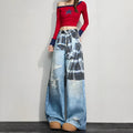 High street wide-leg loose casual pants in blue cotton, straight leg, mid-rise waist, front view