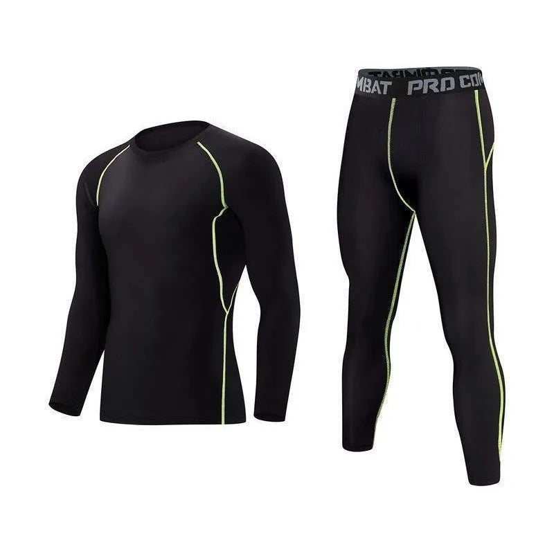 Fitness tights set adults children thin fleece-lined cotton blend solid colour top trousers black green grey orange