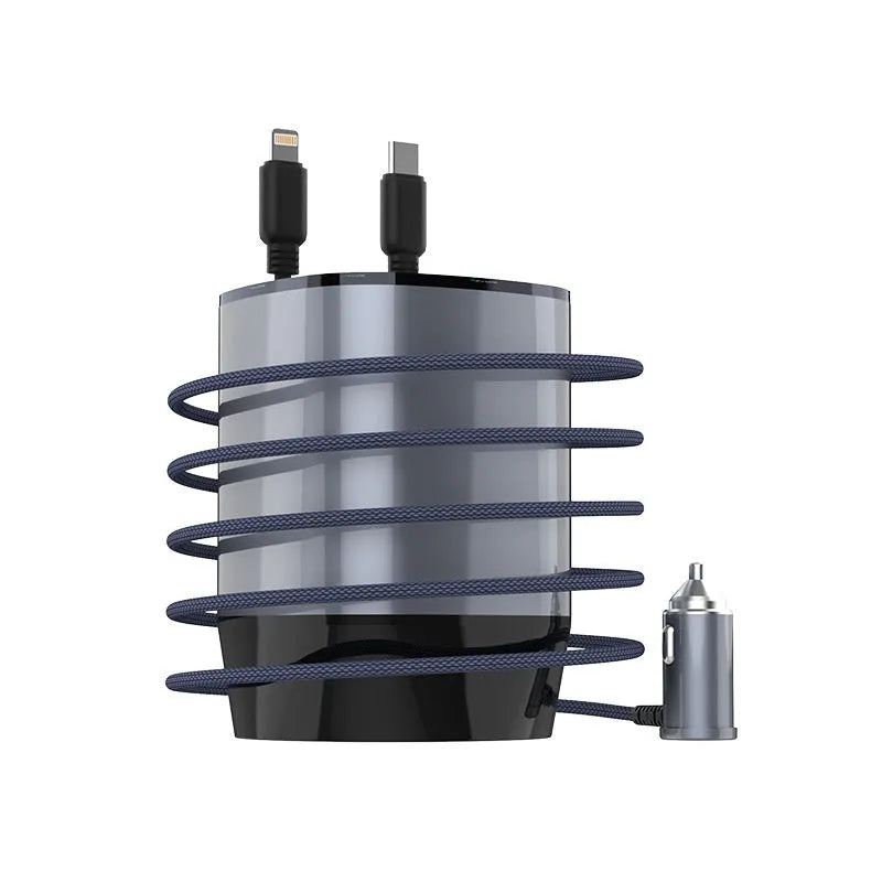 Gun grey matte black cup car charger with retractable cable in vehicle cup holder