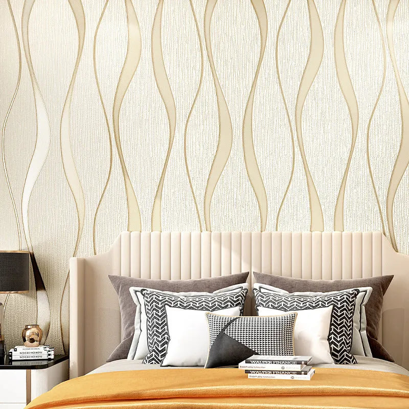 Curved stripe 3D textured wallpaper roll in deerskin velvet finish, light grey and dark brown colour options