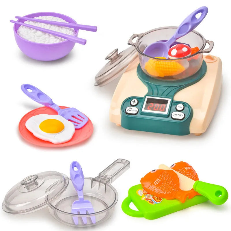 Plastic infant play kitchen house toy with induction cooker design for 0-3 year development