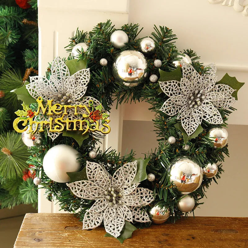 30cm multicolour plastic Christmas wreath with bendable branches on a red door.