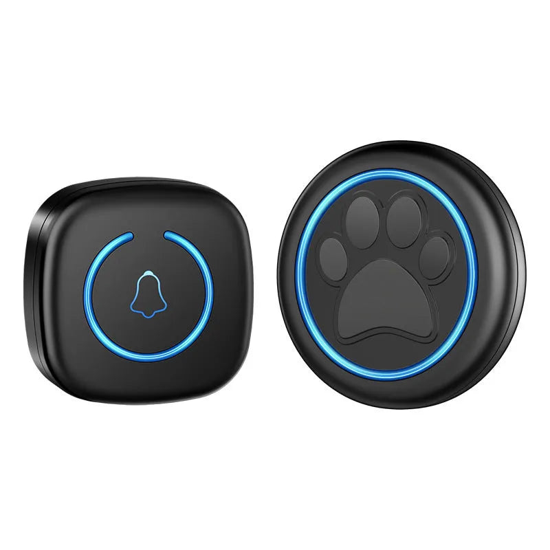 Wireless waterproof touch doorbell for pet dog training in black and white.