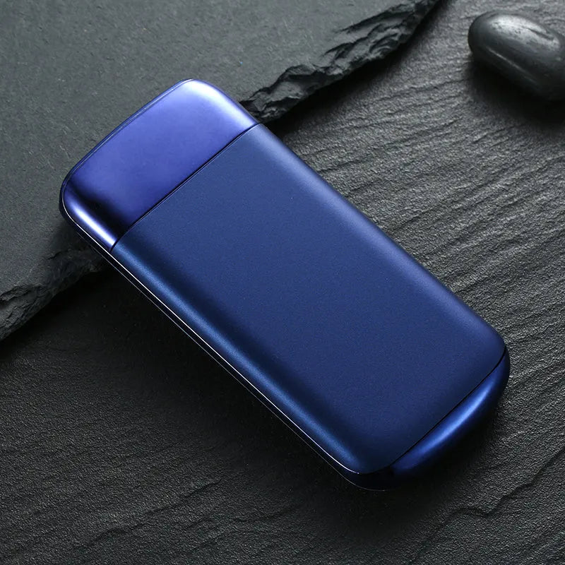 Y10 black portable power bank with LCD display showing battery percentage, two USB ports, and an LED light.