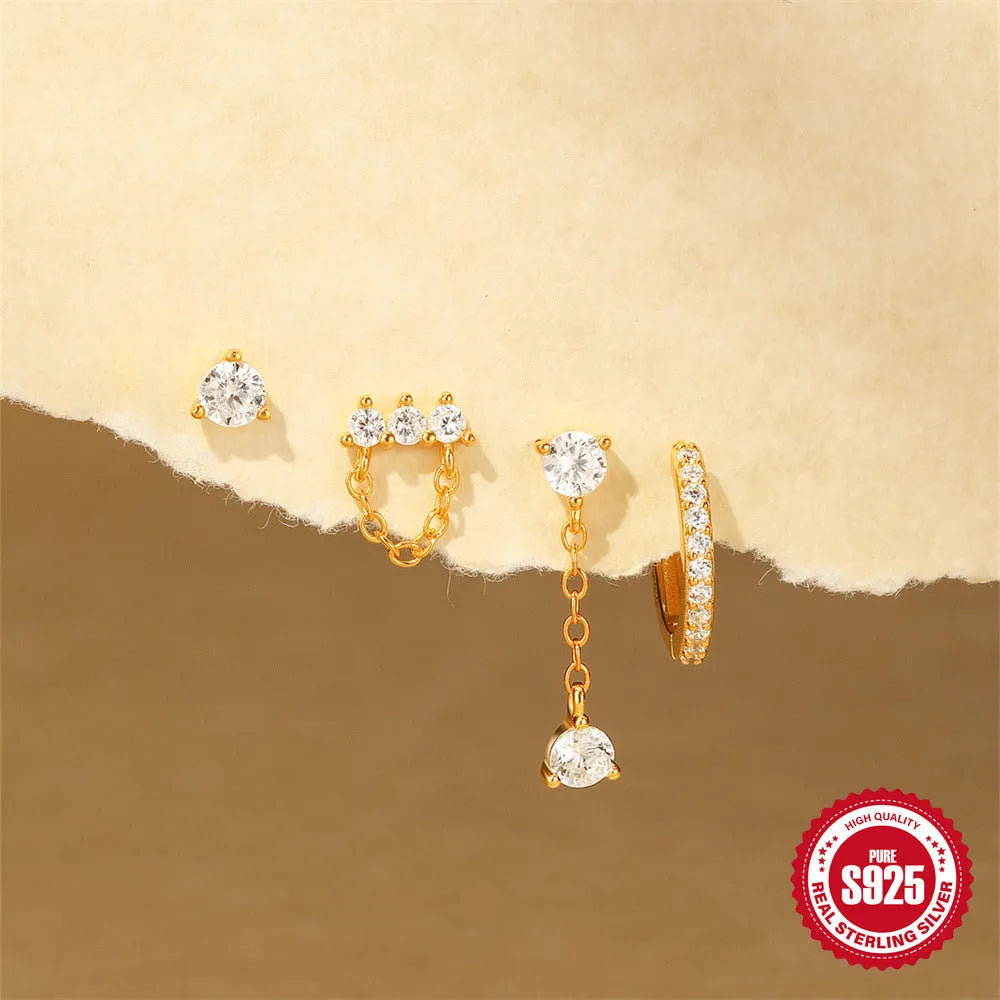 S925 sterling silver women's earrings with geometric clover petal design and electroplated gold colour finish