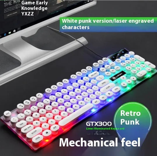 TX35 mechanical feeling keyboard in white colour with USB cable connected to laptop