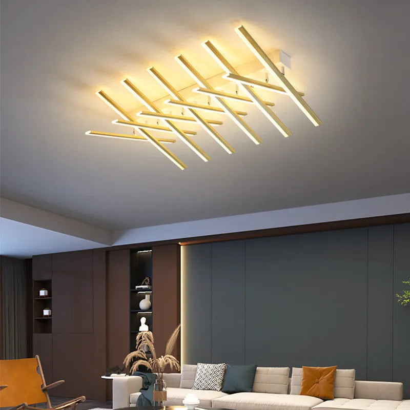 Modern ceramic ceiling light with six wave-style arms in black or gold finish.
