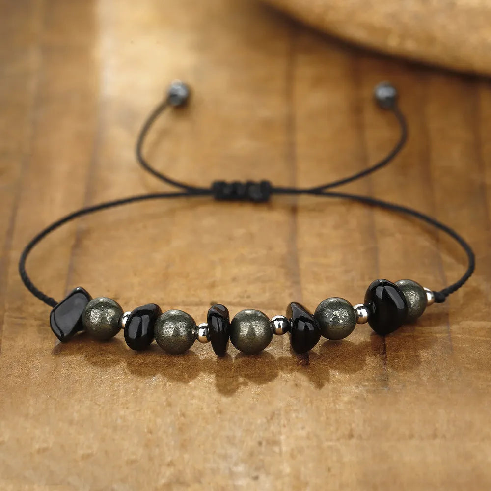 Black garnet stone bracelet with geometry shapes and moon element design