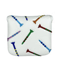 Black PU leather protective sleeve for a Rocket pattern square golf putter head.