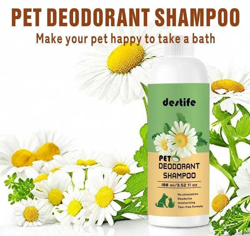 100ml bottle of pet shampoo and conditioner gel with deodoriser for dogs and cats