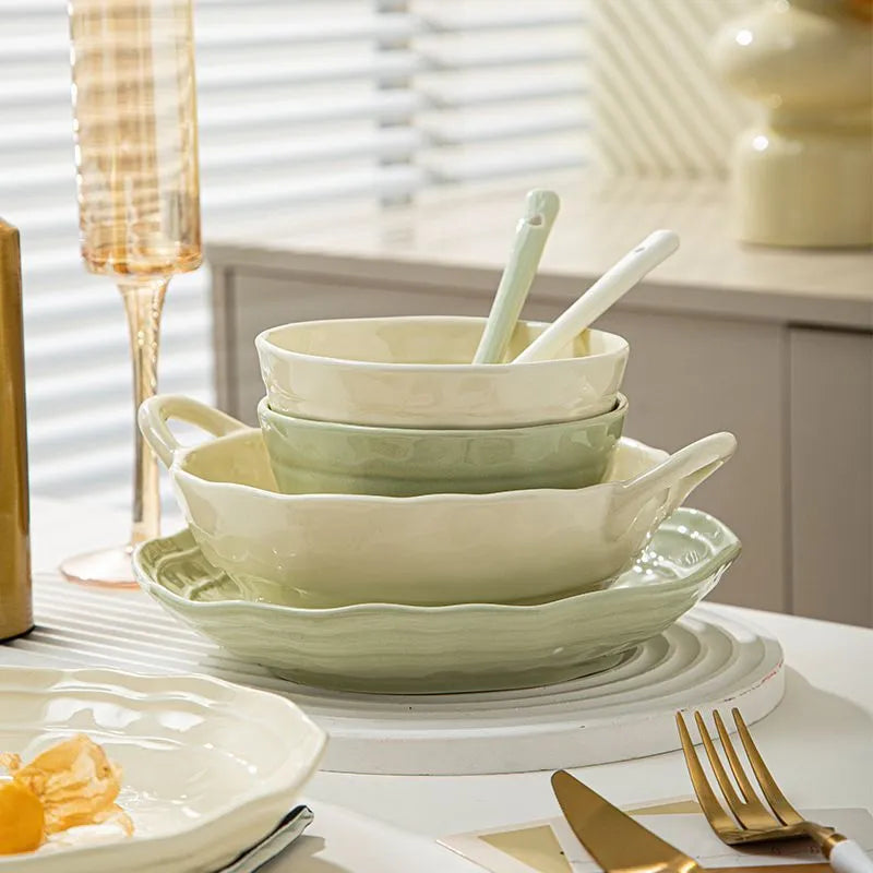 Seven-piece solid colour ceramic tableware set in gift box packaging with modern simple design