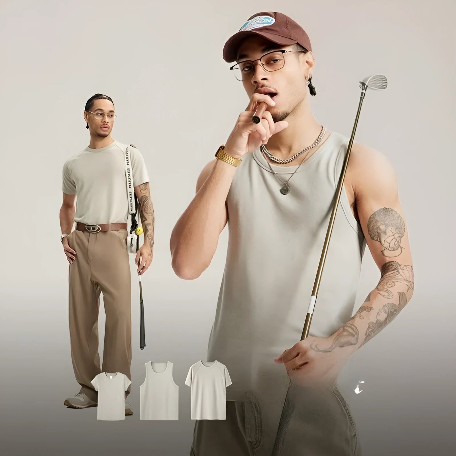 Navy slim fit stretch t-shirt vest on a model, showing the cotton-rayon-spandex fabric blend.