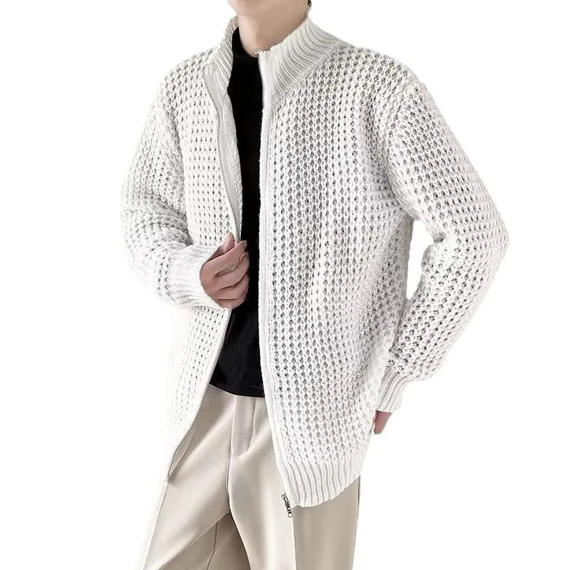 Men's knitwear coat autumn cardigan rabbit hair blend thickened loose fit black white green sizes M 2XL