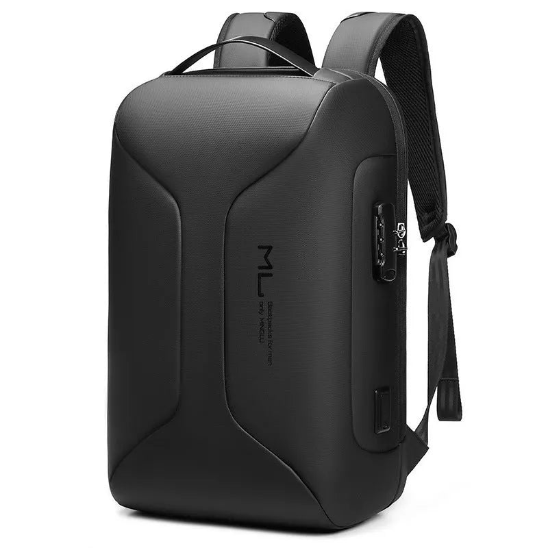 Black Oxford cloth business backpack with air pillow belt straps and organisational compartments