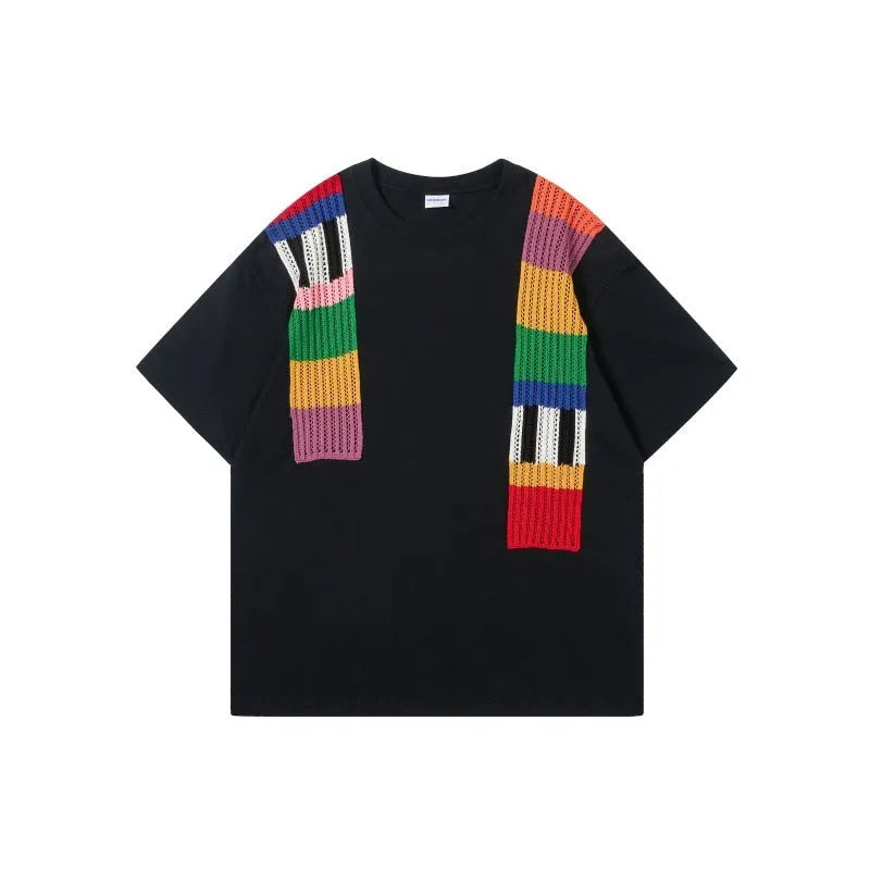 Loose fit cotton t-shirt with colour block patchwork and large letter graphic design