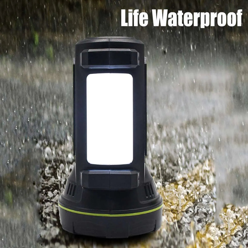 Green USB-rechargeable super bright LED flashlight with dual-mode function as torch or table light.