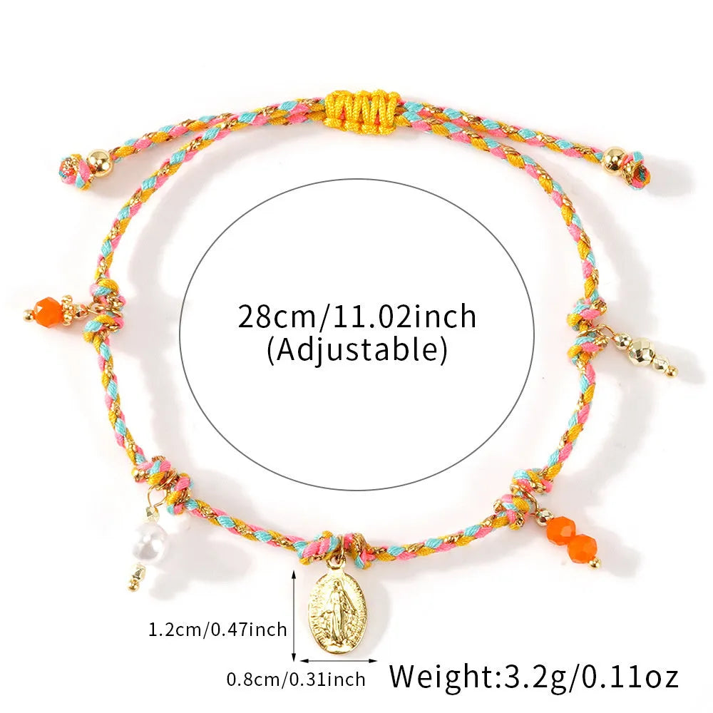 Women's colourful braided rope bracelet with hand-woven ethnic styling