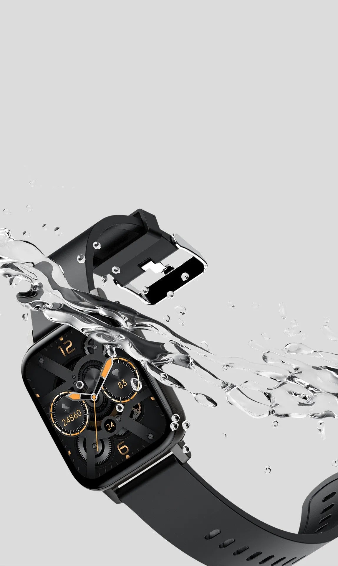 H80 black smart watch with 1.69-inch screen on a silicone strap, displaying ECG and heart rate data