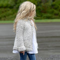 Beige girls cardigan sweater with long sleeves and single-breasted closure
