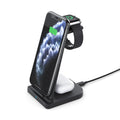 Black foldable 3-in-1 wireless charger for phone, watch and headphones showing compact size