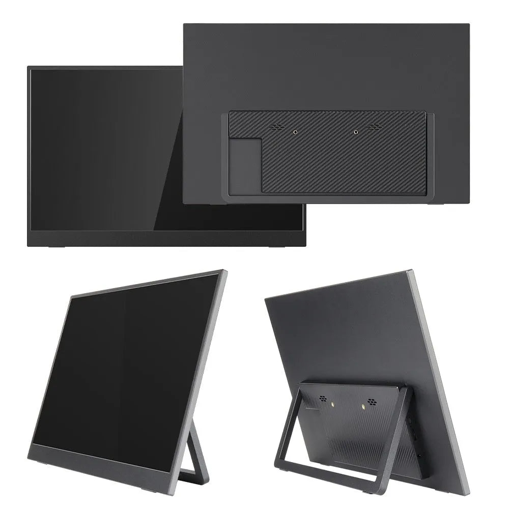 15.6-inch black portable monitor with adjustable stand on desk