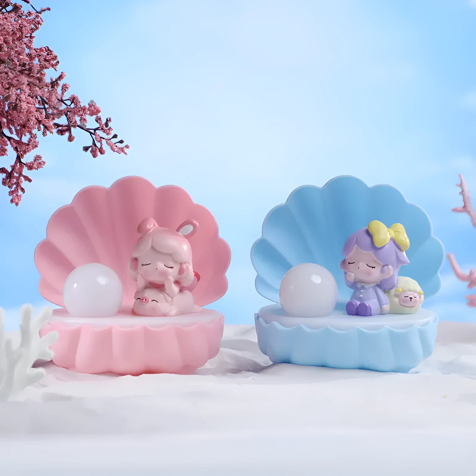 Resin table night light with shell star design and cartoon character in chosen colour option