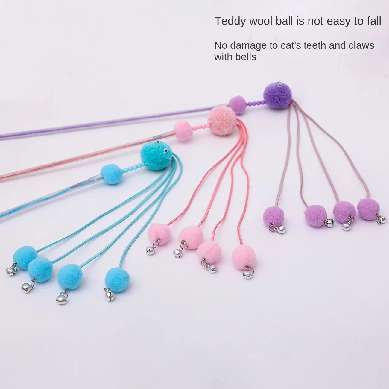 Flexible cat wand toy with colourful tassel attachment for interactive indoor play sessions