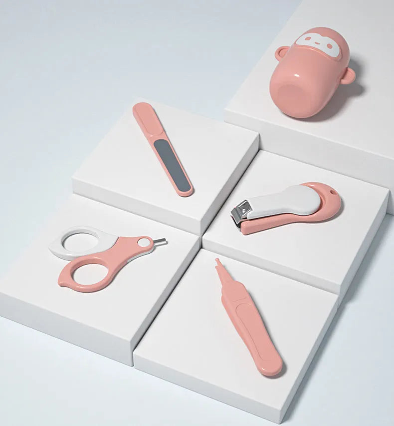 Baby nail clippers set with silicone handle in a choice of six animal-themed colours for newborns.