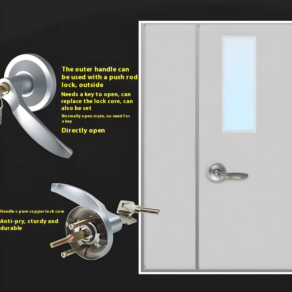 Stainless steel fire door push lock with external handle for 65cm wide doors