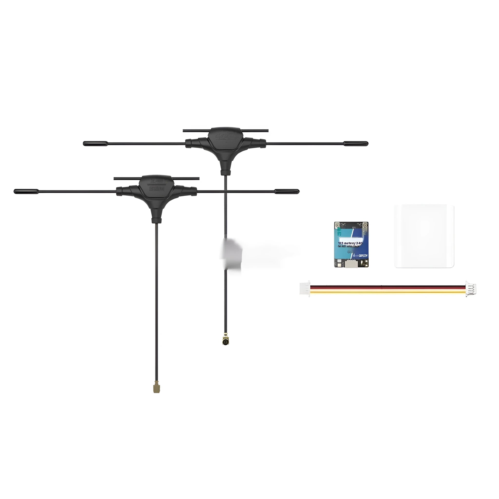 FPV dual-frequency ELRS receiver base station with T-shaped antennas and installation accessories.