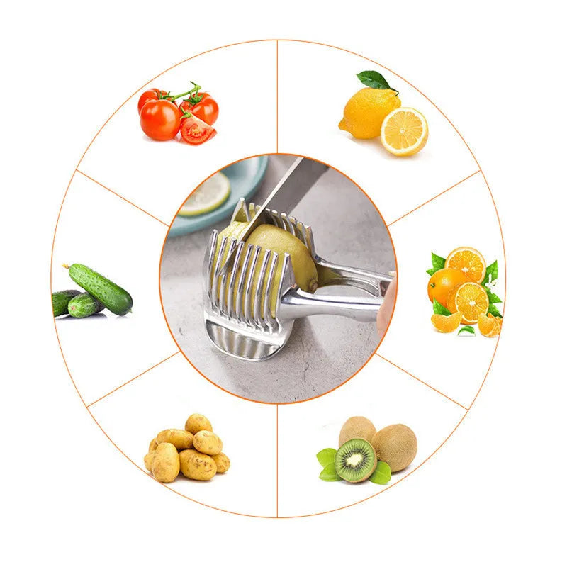 Silver plastic lemon slicer kitchen gadget for fruit and vegetable cutting