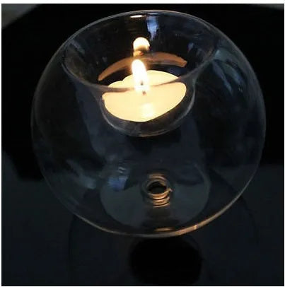 Handmade European-style round hollow glass candle holder in three sizes