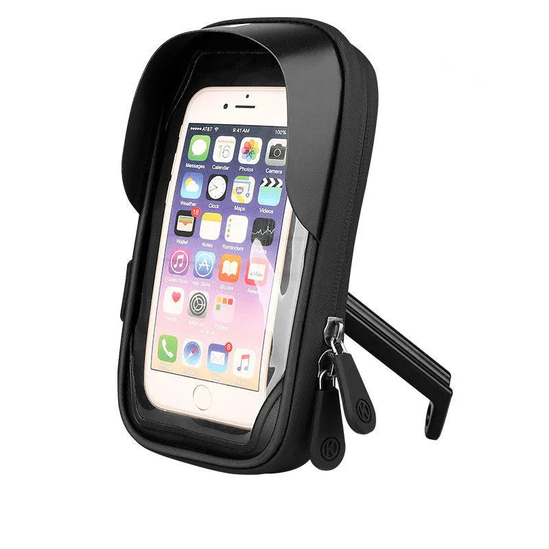 Waterproof mobile phone mount for bicycle handlebars or car rearview mirror with TPU touch screen