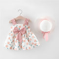 Baby girl thin cotton princess dress romper in pink with ruffled straps size 70-100cm