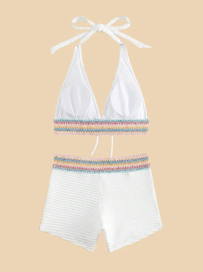 Women's high-waist split bikini swimsuit in polyester fabric