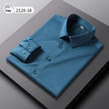 Men's non-ironing long sleeve shirt in solid colour with elastic polyester fabric