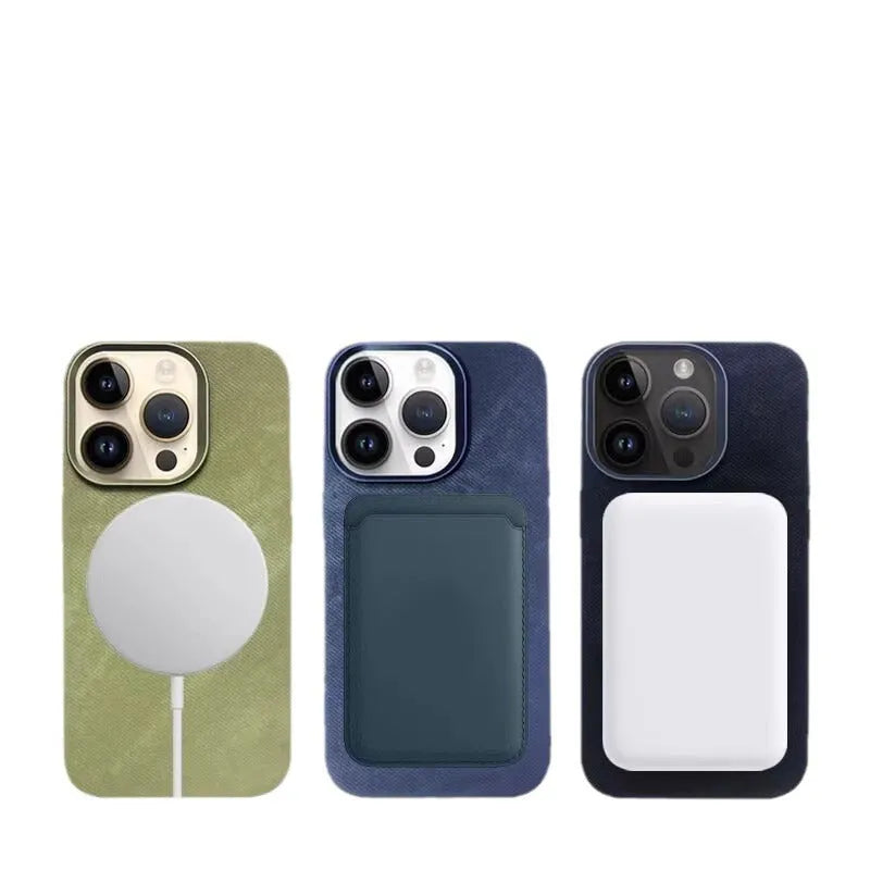 Magnetic leather flannel phone case for Apple iPhone, shown in silver grey colour.