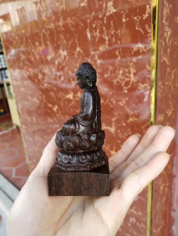 Natural black wood carving of seated Sakyamuni Buddha ornament 30cm tall