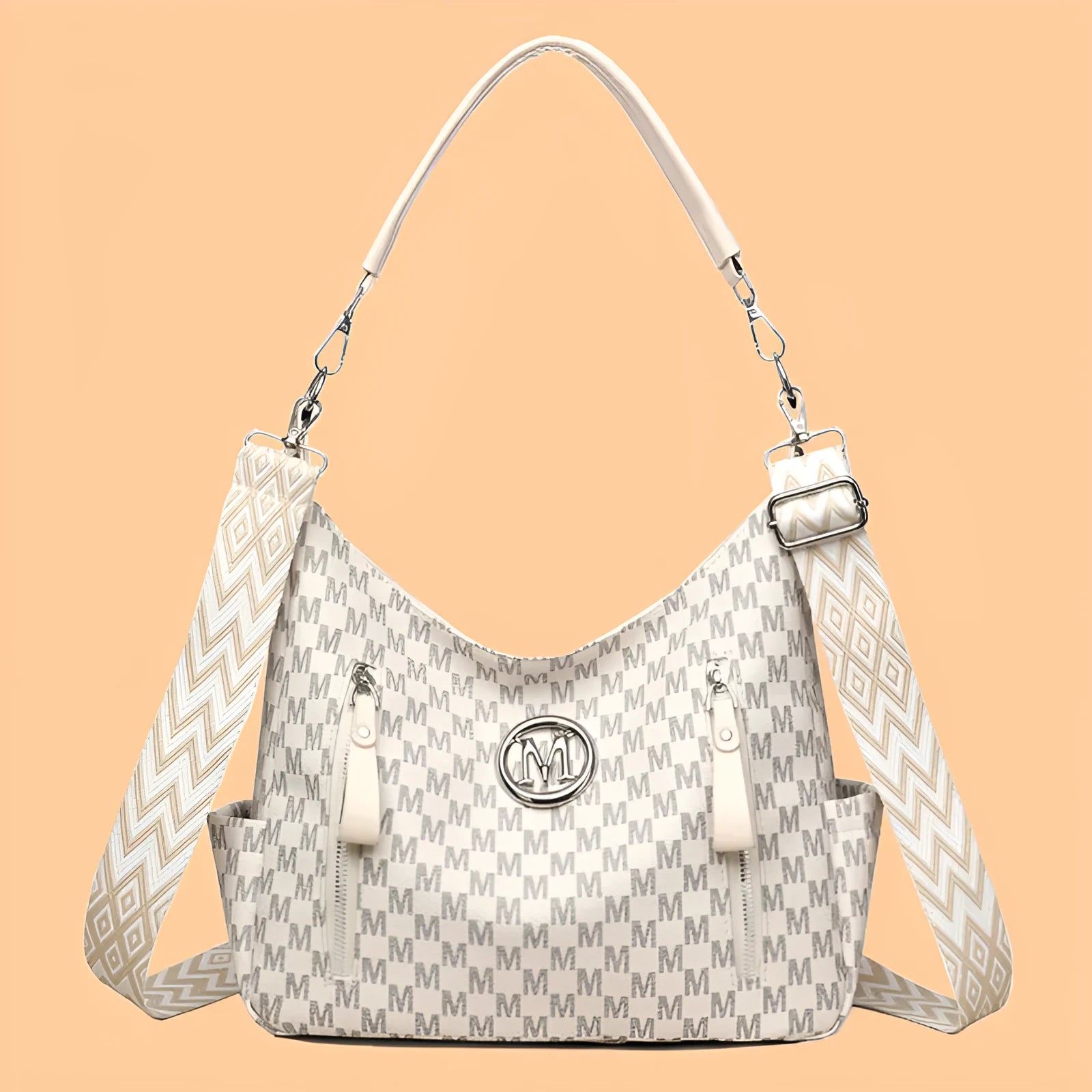 Retro simple printed shoulder messenger bag in PU leather with double straps and sandwich pocket