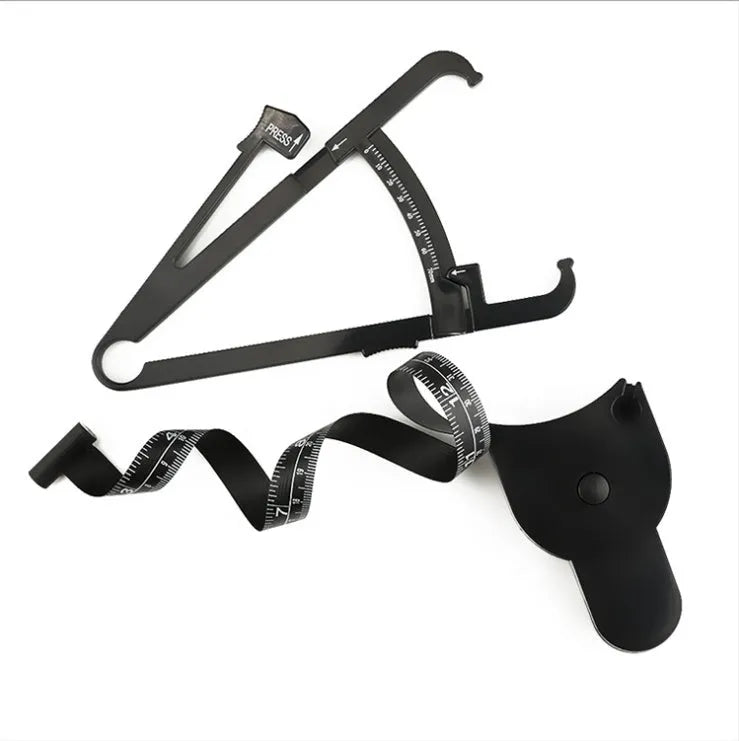 Black ABS body fat caliper measurement tool with digital display and cable