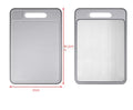 Grey square aluminium cutting board with double sides, integrated knife sharpener and grinding surface