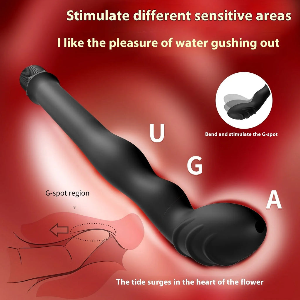 Black silicone hosepipe flusher for manual washing and irrigation tasks.