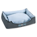 Soft grey pet bed with removable cover in small, medium, and large sizes for dogs and cats.