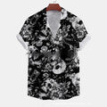 A loose-fitting men's short-sleeved casual shirt with a floral print, shown in a cardigan style.